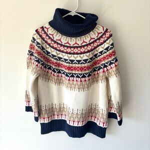Navy and Cream Patterned Turtleneck Sweater